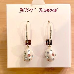 Brand New Betsey Johnson Easter Egg Pearlescent Jeweled Spring Drop Earrings